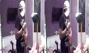 tattooed broad is treating his manhood and playing with a sperm