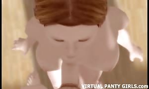 3d redhead mommy on her knees deepthroating boner